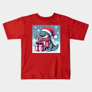 Cute T-Rex in a santa hat Kids T-Shirt